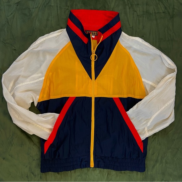 80s Style Nylon Track Jacket with Color Blocking - Picture 1 of 3